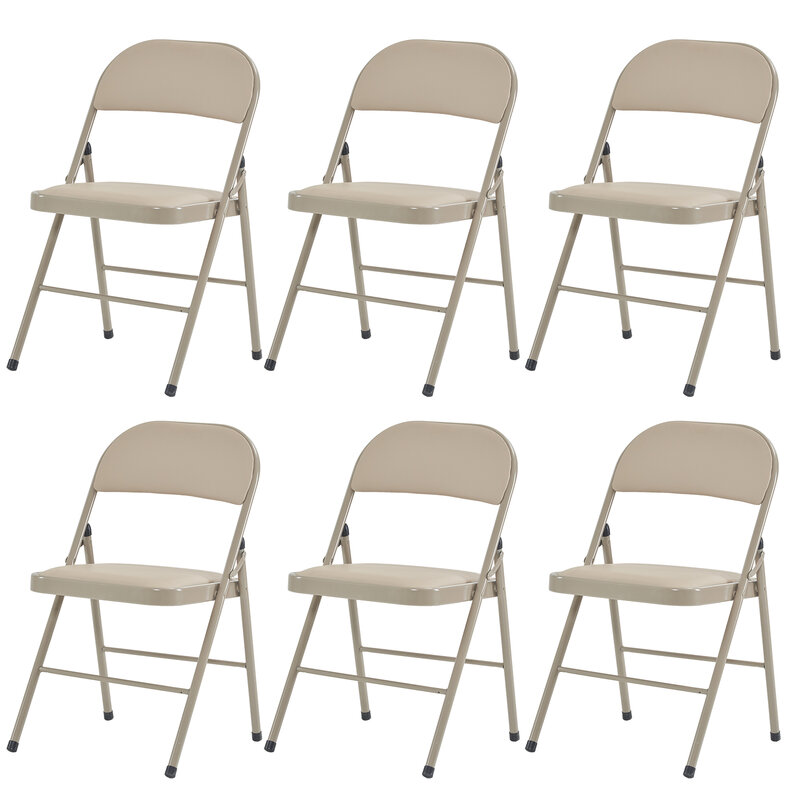 [Flash Sale]6pcs / 4pcs Elegant Foldable Iron & PVC Chairs for Convention & Exhibition Light Brown[US-Stock]