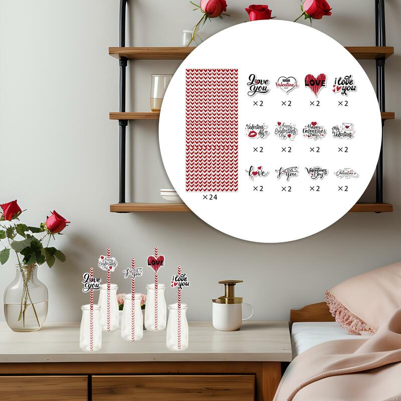 24 pezzi cannucce di carta di san valentino novità decorazioni di san valentino per proposta feste a tema d'amore carnevale famiglia di capodanno