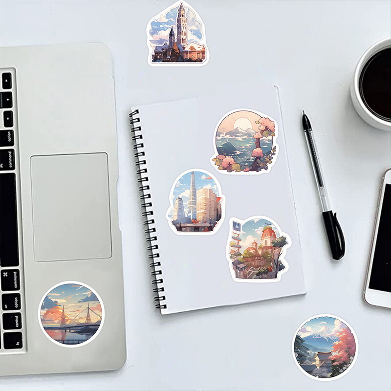 50pcs Ins World Scenery Sticker for Laptop Phone Case Suitcase Stationery Guitar Scrapbooking Supplies Girly Stickers Pack