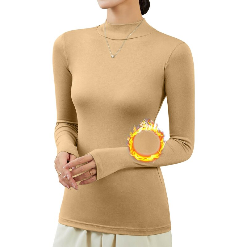 Jersey de cuello alto para mujer, camisa de manga larga, Top térmico ajustado, Tops básicos de cuello alto