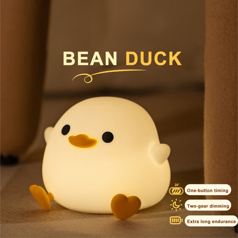LED Night light Cute duck Cartoon animals Silicone lamp for children kid Touch Sensor Timing USB Rechargeable for birthday gifts