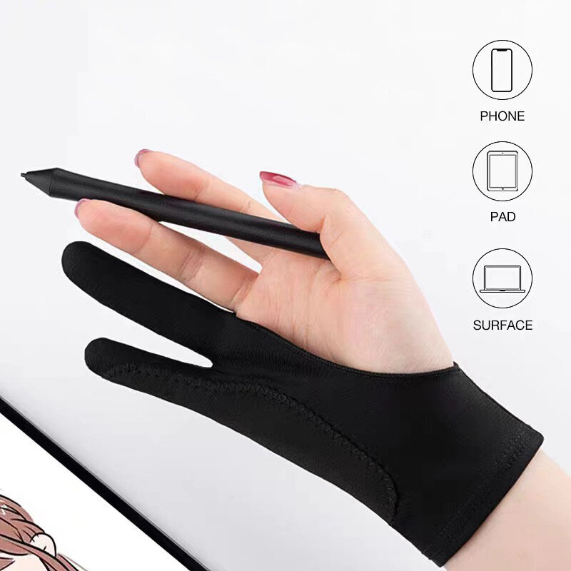 Sarung tangan Anti sentuh, perlengkapan seni lukisan minyak dua jari untuk Tablet papan Digital layar sentuh menggambar Anti kotor