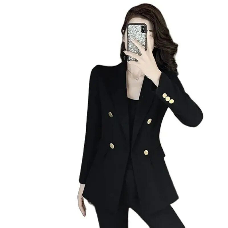Chaqueta de traje para mujer, abrigo coreano ajustado con hombreras, chaqueta negra, Top informal, rompevientos, cárdigan de moda, Otoño, 2023