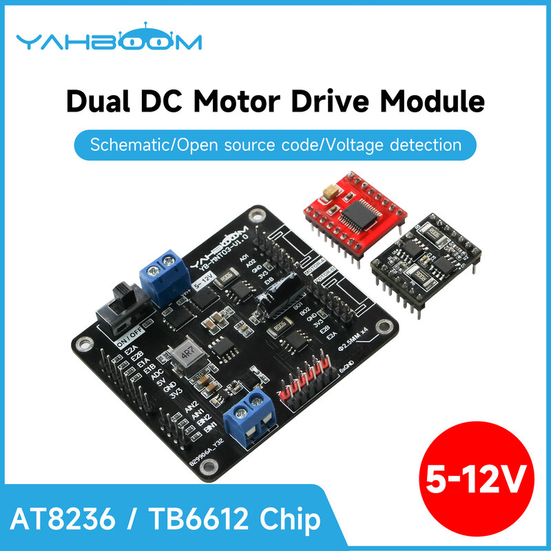 Yahboom H-Bridge Dual Motor Drive Board, Módulo Eletrônico, Chip AT8236, Suporte de Tensão 5-12V, Módulo TB6612FNG para Carro Robô