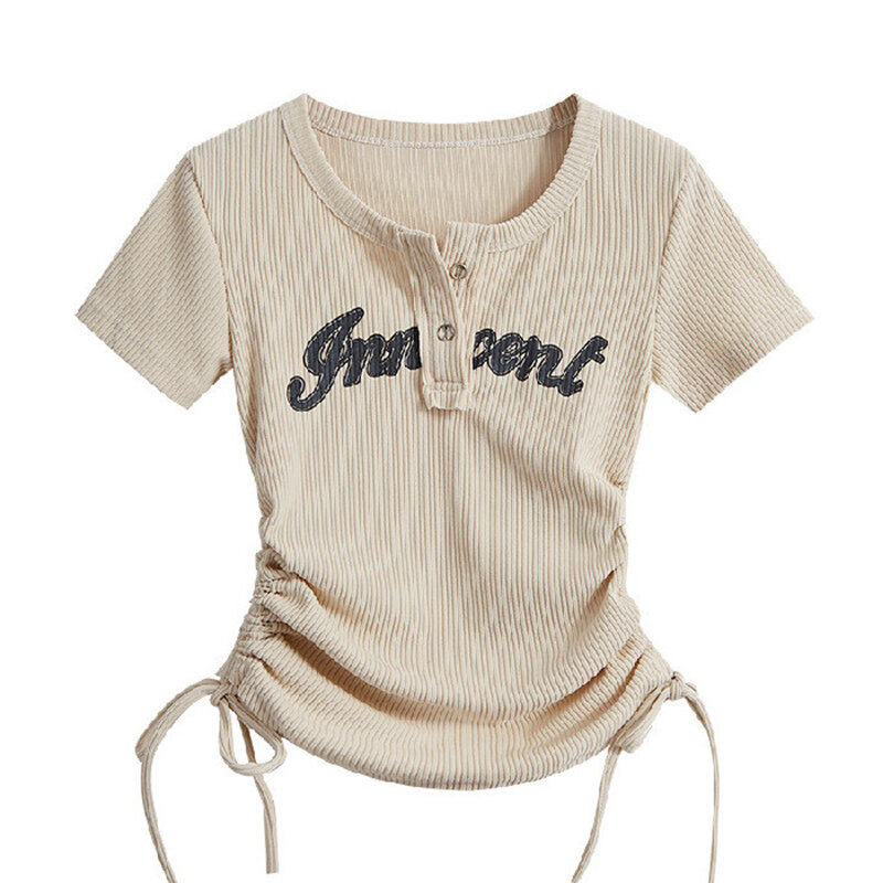 Gebreid Dames T-Shirt Y 2K Tees Meisje Schattige Sexy Streetwear Korte Mouw Met Letterprint Cropped Tops Dames Vrijetijdskleding