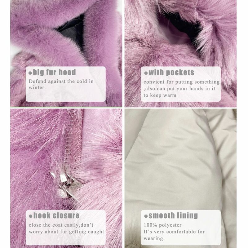 MISSJANEFUR-abrigo de piel de zorro con capucha para mujer, chaquetas de piel Real de lujo, abrigo corto de felpa con cremallera rosa, venta al por mayor, invierno, 2022