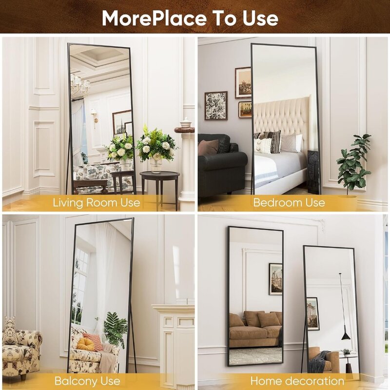 مرآة كاملة الطول مع حامل ، مرآة أرضية ، مرآة حائط لغرفة النوم ، 71 بوصة × 28 بوصة