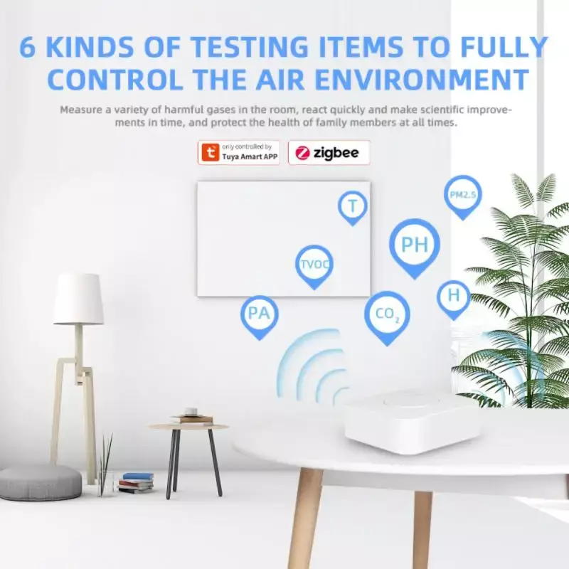 Tuya zigbee Smart Air Housekeeper PM2.5, Formaldehyde, VOC,CO2, Temperature, Humidity 6 In 1 Smart Air Box Sensor Automation