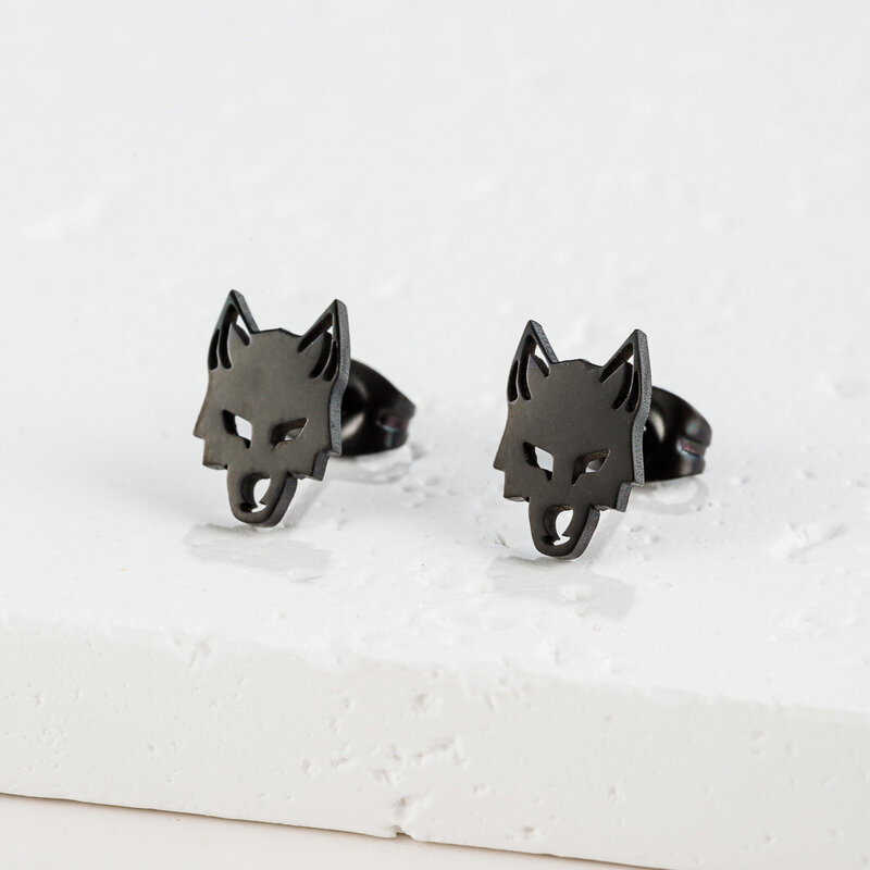 Shuangshuo 10pcs/lot Stainless Steel Earrings Punk Fashion Teen Wolf Stud Earrings Wolf Head Lone Wolf Art Wolf Jewelry Gift