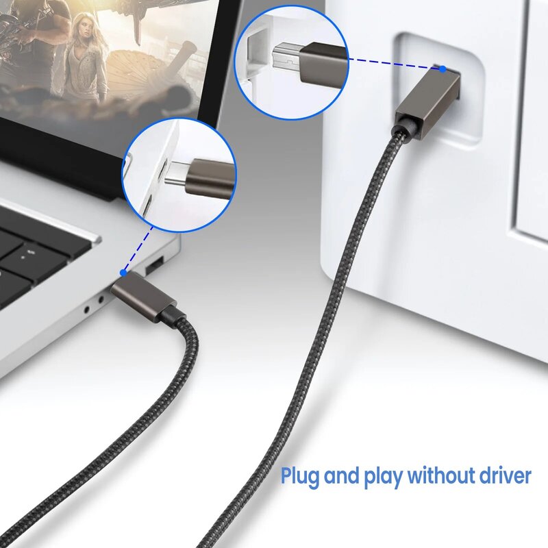 Cable USB C A USB B 2,0 para impresora, Cable de escáner de impresora trenzada para cámara Epson, HP, Canon, impresora USB 1/1, 5/2/3m