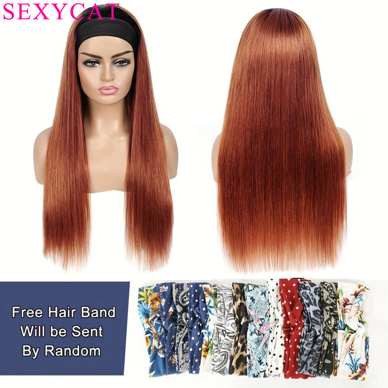 SexyCat bando Highlight rambut manusia untuk WANITA HITAM 1B/30 ikat kepala lurus wig Brasil tanpa lem tidak ada renda depan wig