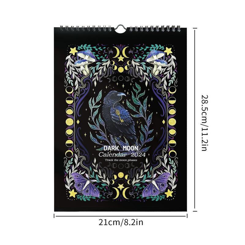 Calendario de pared 2024 Dark forest, calendario Lunar de 12 meses 2024, cartón colgante impermeable, calendario mensual con ilustraciones