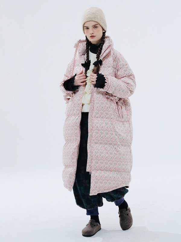 imakokoni 2023 winter new pink white duck down jacket long coat for women 234397