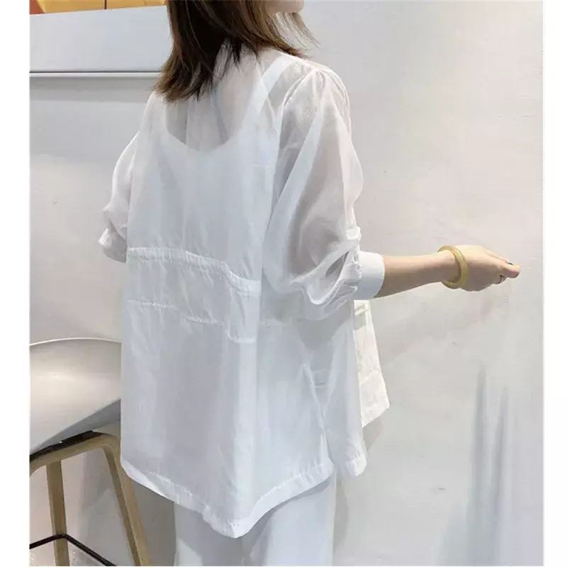 Damska cienka odzież chroniąca przed słońcem 2024 letnia nowa moda koreański oddychający siedmiopunktowy płaszcz z rękawami damska kurtka biurowa