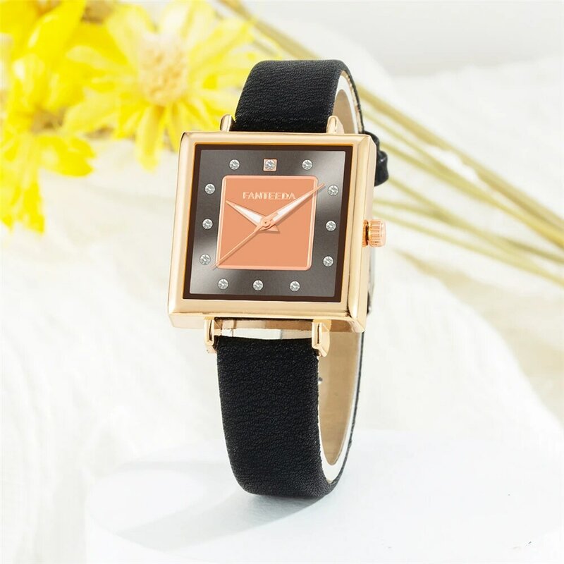 Qaulities สแควร์แฟชั่นผู้หญิงนาฬิกาควอตซ์หญิงนาฬิกา2022 Luxury Retro ผู้หญิงหนังนาฬิกาข้อมือของขวัญ