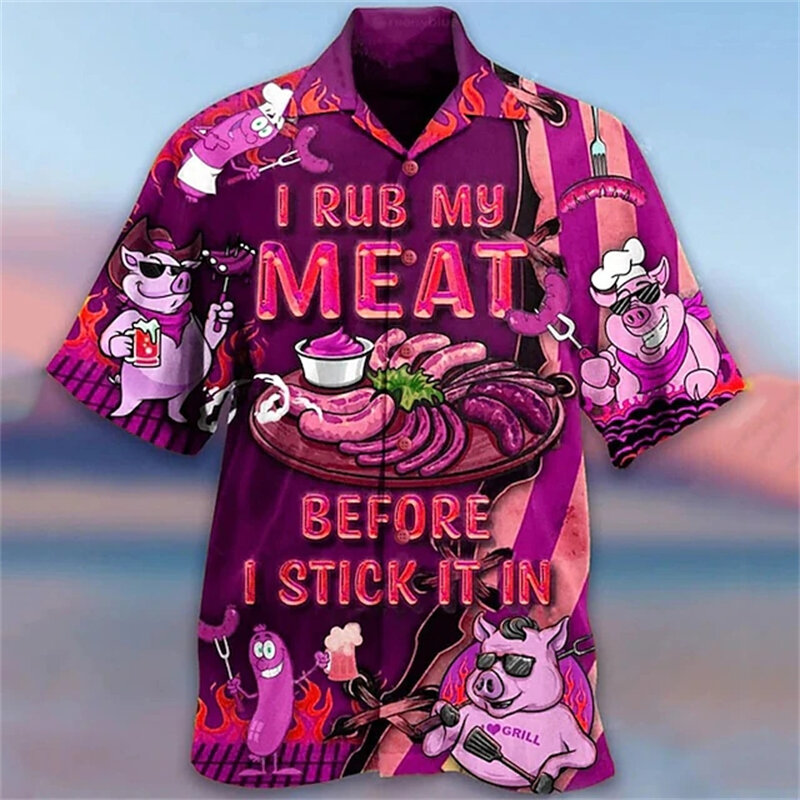 남녀공용 재미있는 돼지 3D 프린트 셔츠, 싱글 브레스트 셔츠, 반팔 하와이안 셔츠, 남성 의류, 패션 셔츠, 여름 신상