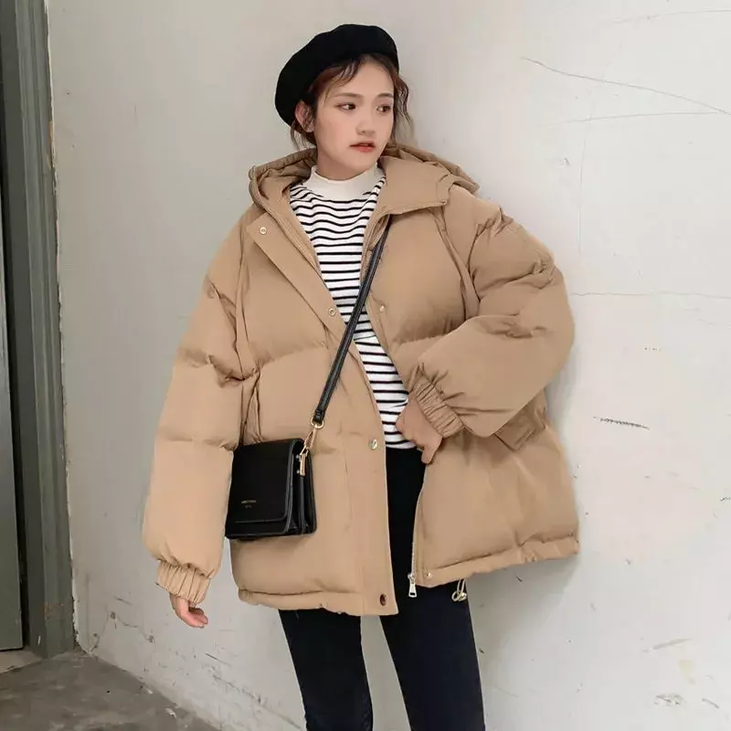 2024 Women Short Jacket Winter Thick Hooded Cotton Padded Coats Female Korean Loose Puffer Parkas Ladies Oversize R245