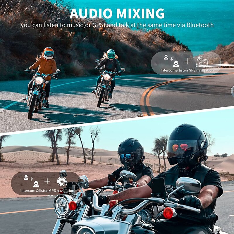 2pcs Fodsports FX8 Pro fone de ouvidos bluetooth auricular 8 Riders 1000m capacete de moto Motocicleta Bluetooth Dual Chip 5.0 Capacete Sem Fio Universal Impermeável Intercomunicador