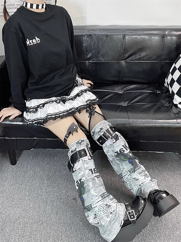 Y2k Millennial Girl Butterfly Print Punk Subculture Harajuku Leg Sleeves Fashion Cosplay Knee Sleeve Legs Socks Warmer
