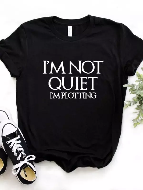 Camiseta con estampado "I'm Not Quiet" para Mujer, blusa holgada de manga corta con cuello redondo para Mujer, ropa para Mujer, Tops