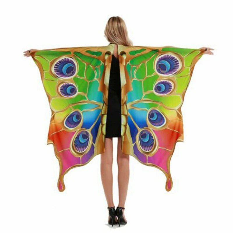 Cappotto a farfalla per la festa Cosplay Cape Fancy Dress Costume con maschera colorata e fascia colorata ali di fata scialle mantello