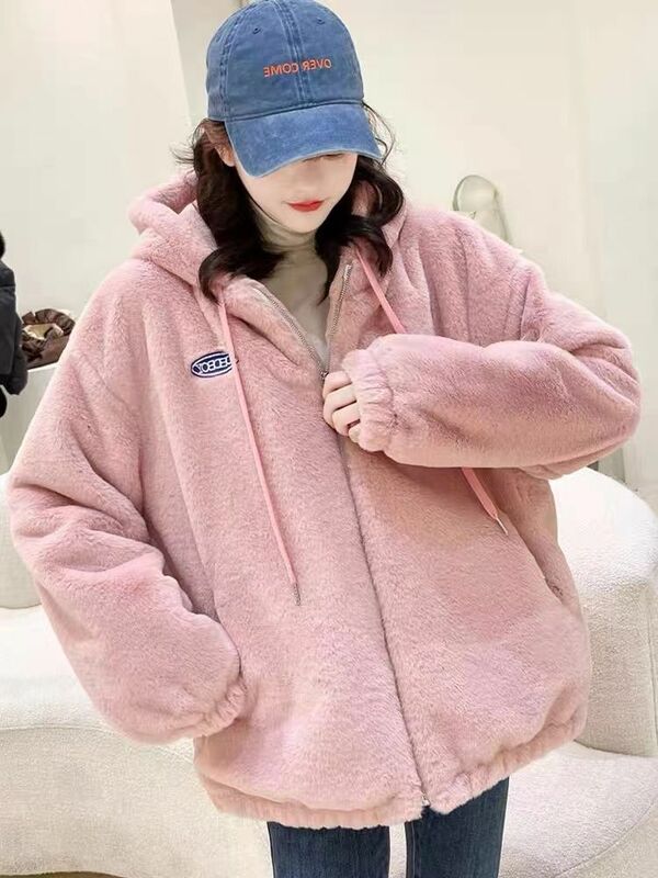 Women's imitation rabbit fur coat 2023 autumn and winter new fashion loose warm casual plus cotton thick plush coat