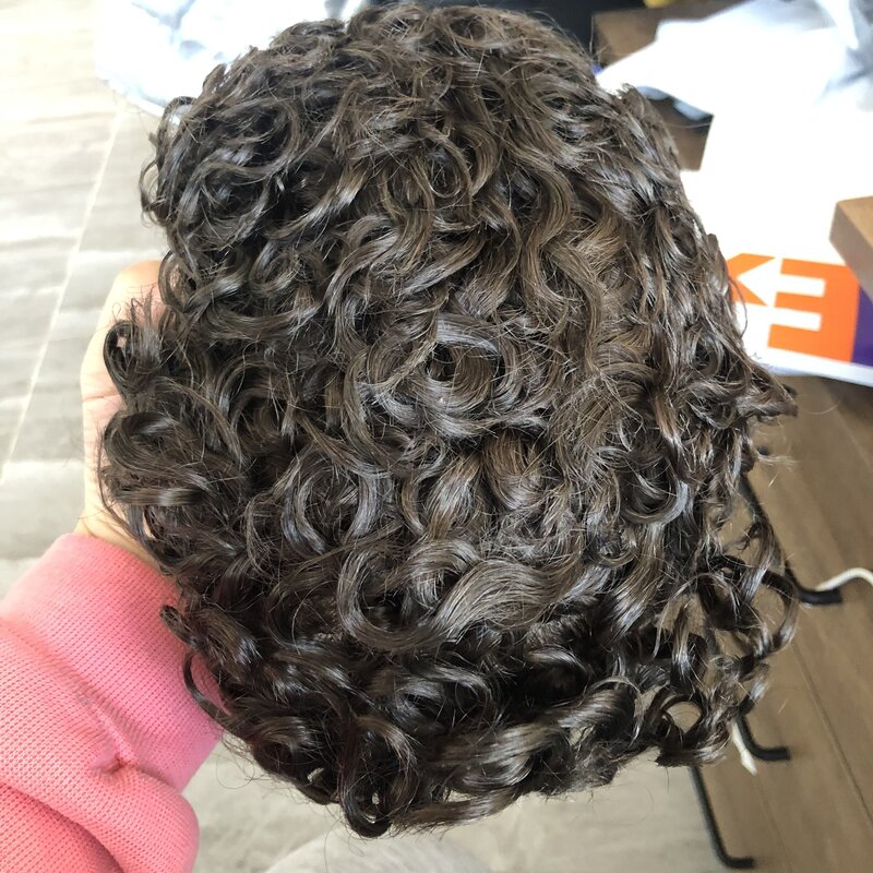 Super Durable Full Injected PU Base Men Toupee 20mm Curly Afo Man Human Hair Prosthesis Capillary Natural Man Wig Replacement