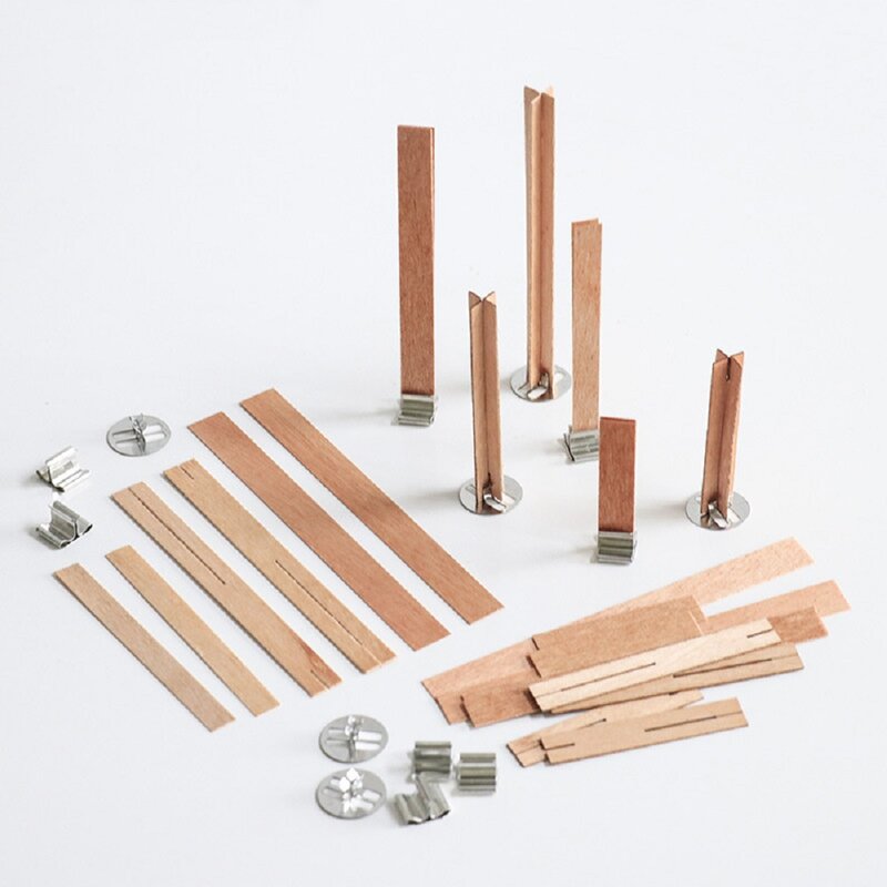 10 piezas de mechas cruzadas de madera para velas con Bases para hacer velas artesanales, suministros para hacer velas DIY, cera de parafina de soja de madera Natural