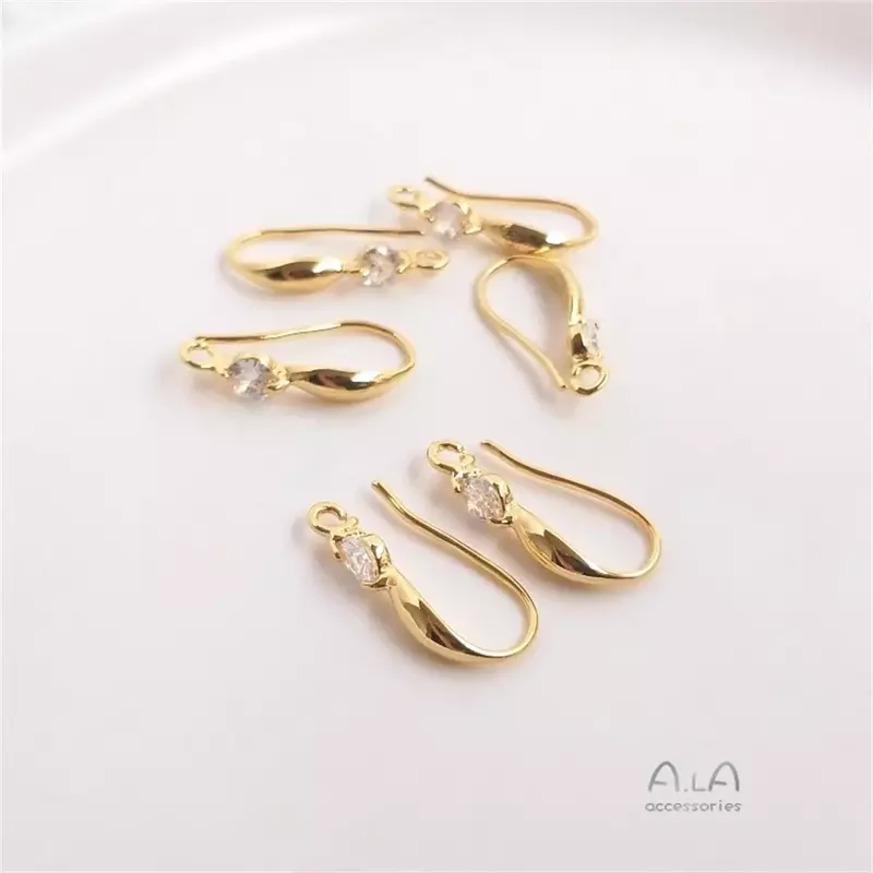 14K Light Gold 18K Zircon Ear Hook Diamond Earrings with Hanging Diy Hand-made Earrings Accessories E010