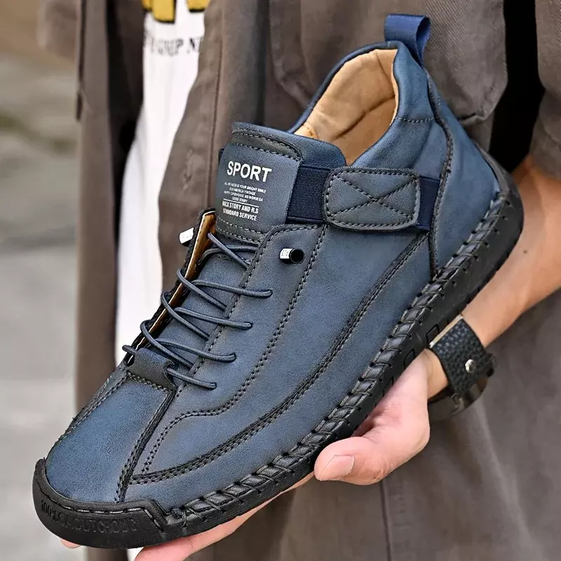 Hand-stitched Leather Shoes for Men Outdoor Light and Non-slip Walking Hiking Shoes Men Big Size 47 48 Slip-On Driving Loafers