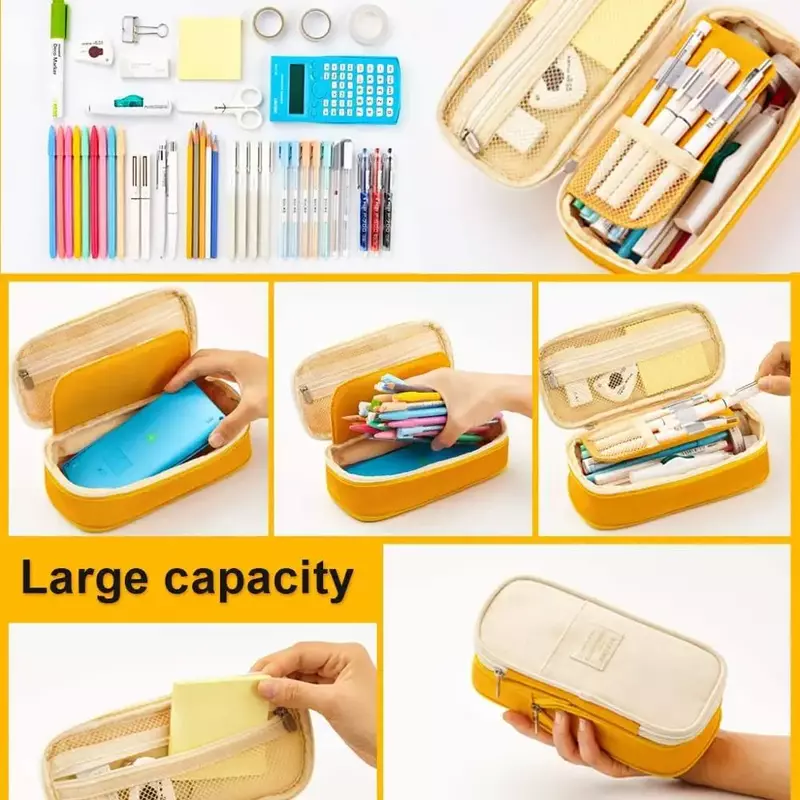 Bolsa de lápis de grande capacidade para meninas, estojos rosa e azul, material escolar, papelaria para escritório, caixa titular