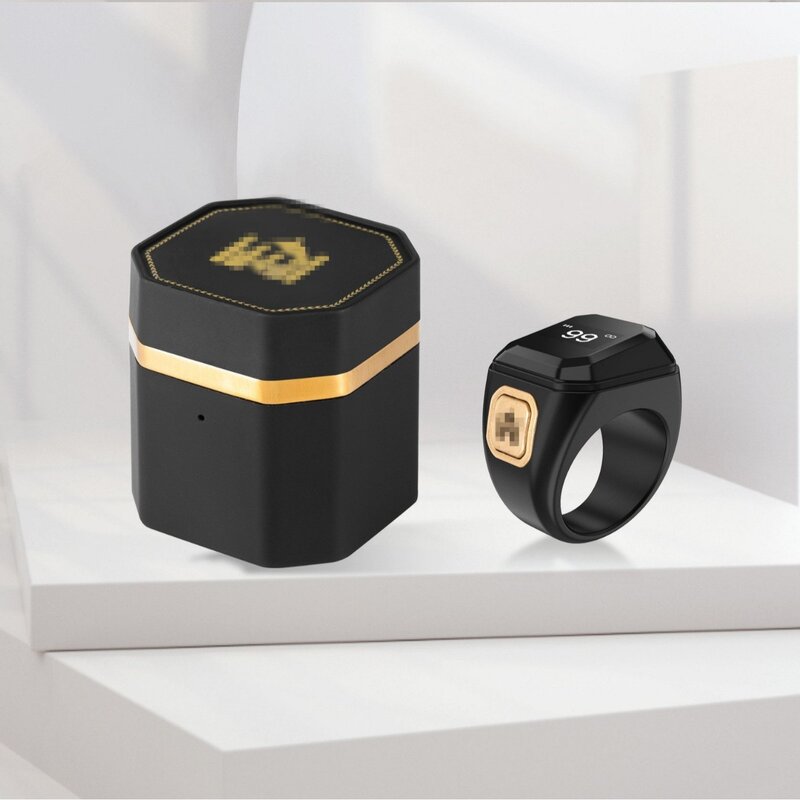 Iqibla cincin Zikr cerdas dengan baterai, cincin perhiasan Digital paduan aluminium dengan fitur pengisian daya baterai dan pengingat getaran, cincin menghitung dukungan aplikasi