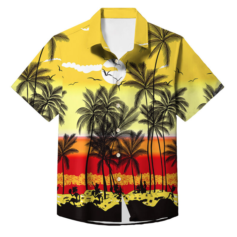 Summer Hawaiian shirt beach men's shirt coconut tree print blouse oversized men's clothing unisex casual short sleeved shirts XL