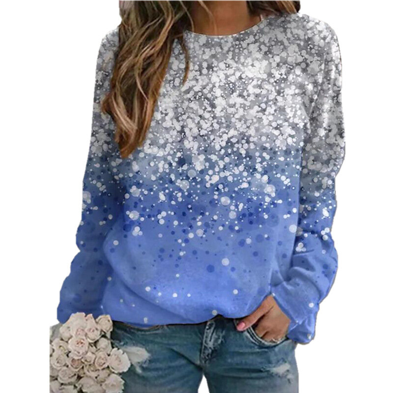 2021 Autumn/Winter New Women's Printed Round Neck Long Sleeved T-shirt