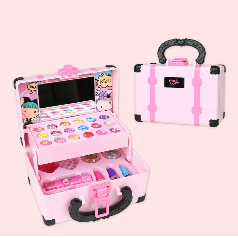 Kit mainan riasan anak perempuan, kotak permainan Makeup putri Set mainan lipstik Eye Shadow keamanan tidak beracun untuk anak-anak