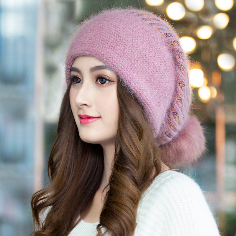 Topi wol hangat wanita dewasa, topi rajut hangat bola wol warna polos Fashion, topi Cuffed berlipat olahraga luar ruangan musim dingin