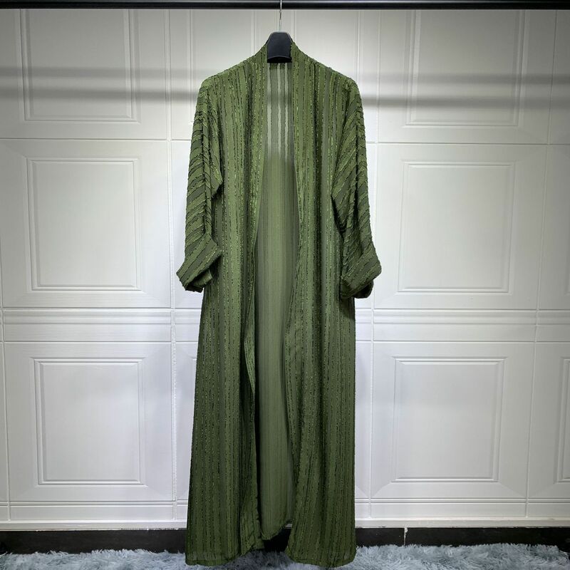 Muzułmańskie Kimono Abaya kobiety 2023 solidna pasiasta Retro etniczna luźny kardigan szata dubajska bliskowschodni saudyjska odzież Eid