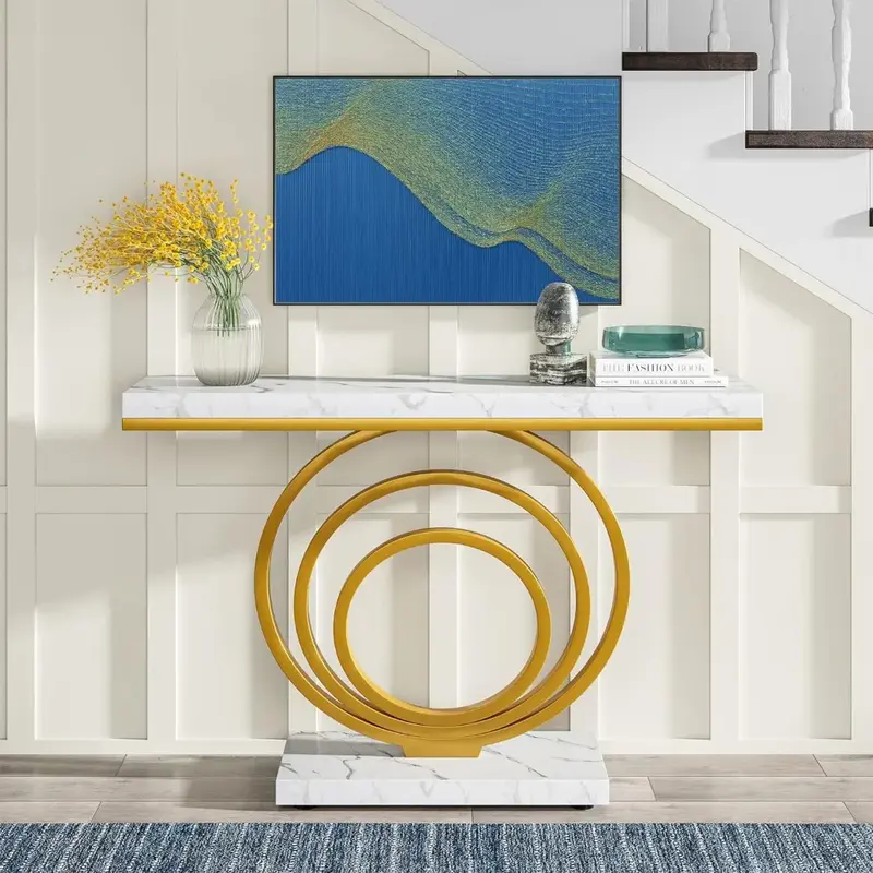 41-Inch Gold Entryway Table, Modern Console Table Narrow Long, Contemporary Accent Table for Living Room, Hallway, Entrance