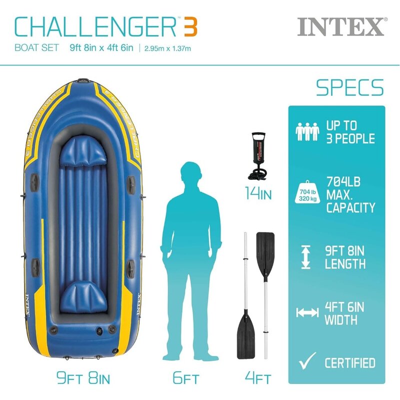 Seria nadmuchiwanych łodzi: zawiera wiosła do łodzi Deluxe i pompę o dużej wydajności – supermocny PVC – potrójne komory powietrzne