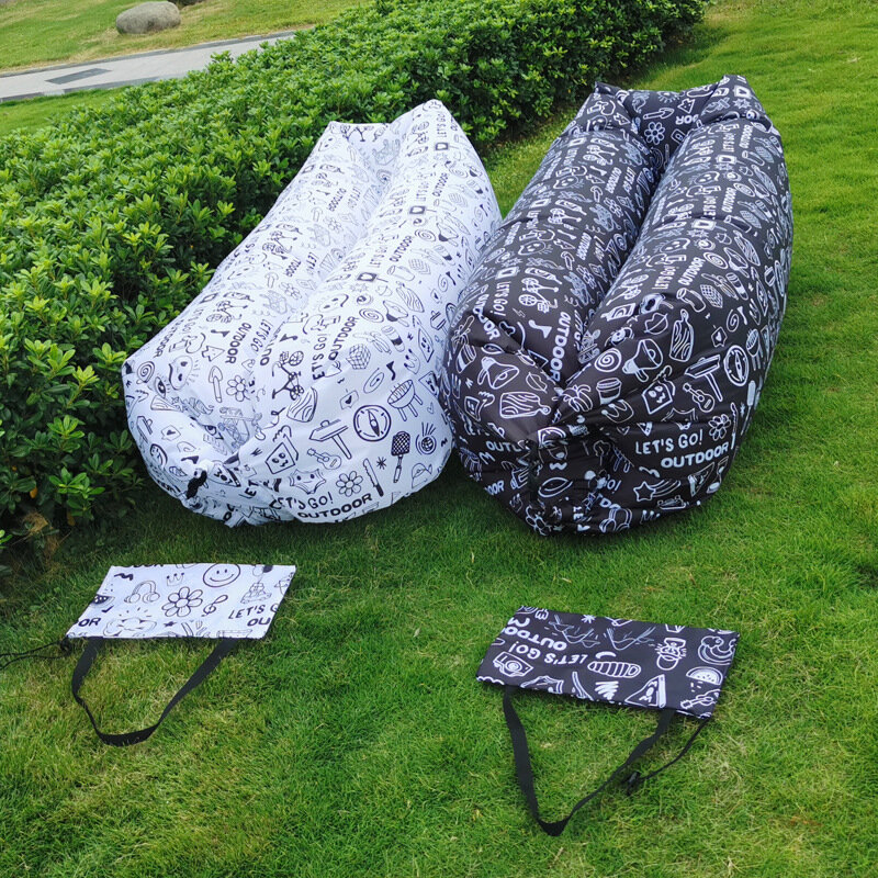 Canapé gonflable graffiti noir et blanc, impression de motifs simples, canapé à air extérieur, coussin de déjeuner, lit paresseux