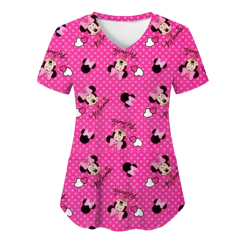 Kaus Atasan Seragam Perawat Kaus Disney Kaus Mickey Pakaian Wanita Saku Kaus Rumah Sakit Atasan Minnie Mouse Wanita 2023 Kaus