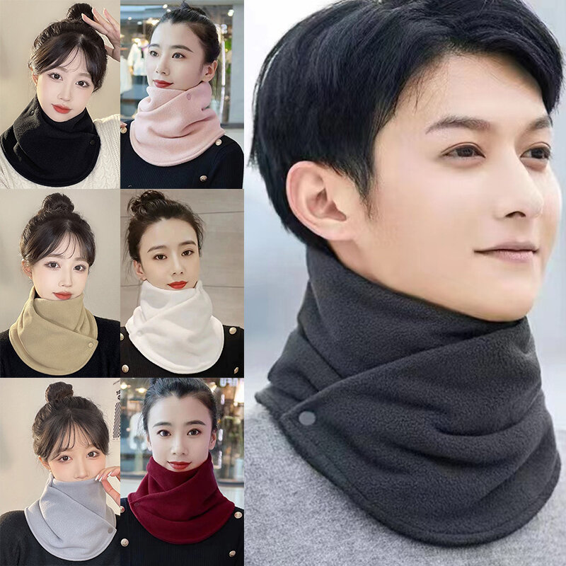 Bufanda de lana gruesa y cálida para hombre y mujer, bufanda larga de felpa doble, cuello falso, modelos de otoño e invierno