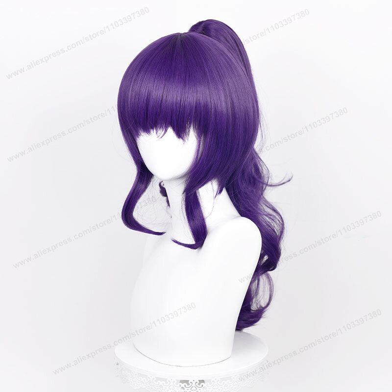 Anime Asahina Mafuyu-Perruque Synthétique Longue Queue de Cheval Violette Foncé, Cheveux Ondulés, Bonnet, Degré de Chaleur, 61cm