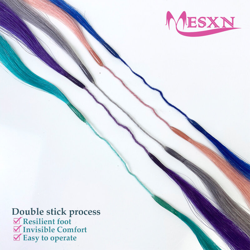 MESXN-Double Stick I Dica Extensões De Cabelo, Cabelo Natural Real De Fusão Humana, Fácil De Desenhar, Cor Azul Roxa Rosa Cinza