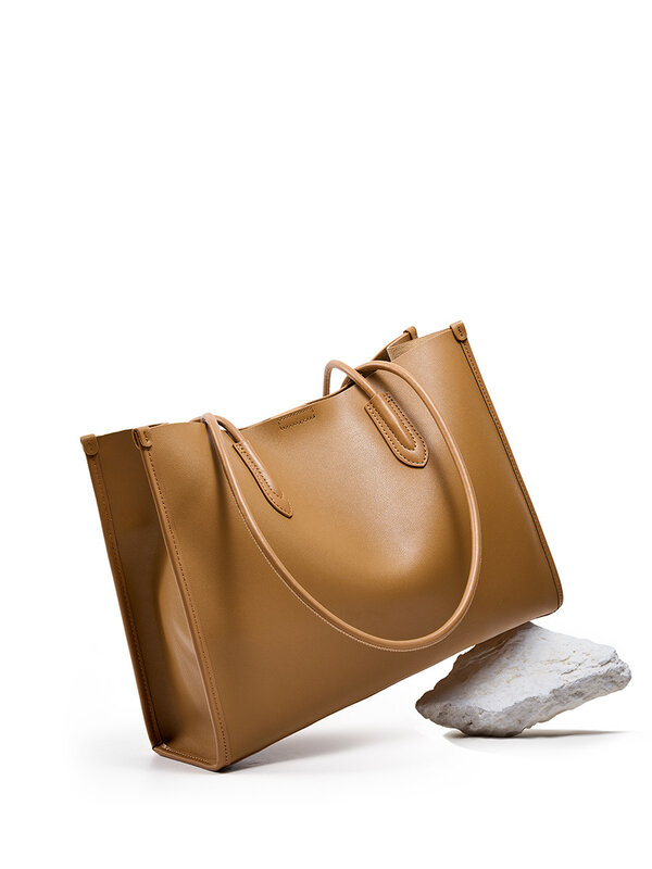 Tas kulit wanita, tas tote kulit lembut niche, serbaguna, tas bahu minimalis kapasitas besar, tas kulit sapi