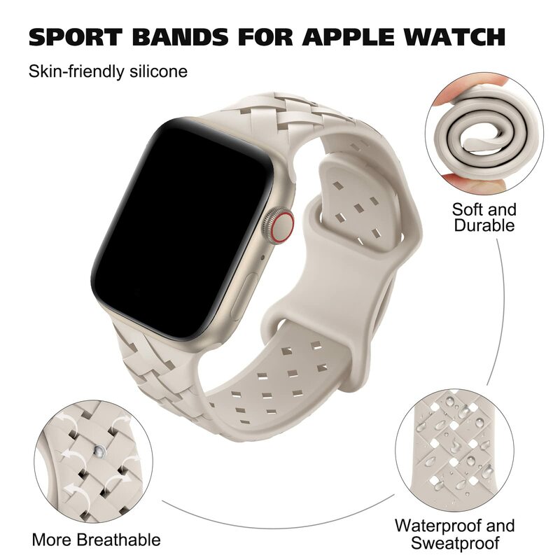 Sport Gevlochten Siliconen Band Voor Apple Horlogeband 44Mm 40Mm 45Mm 49Mm 38Mm Ademende Armband Iwatch Serie 9 7 3 8 Se Ultra 2