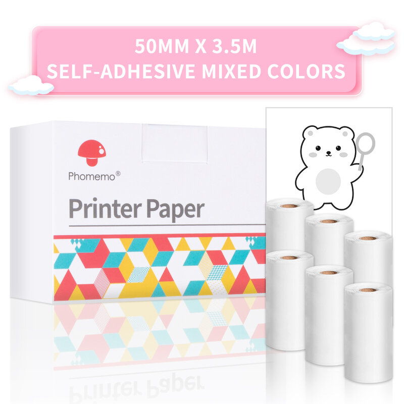 Papel térmico autoadesivo para impressora fotográfica, adesivo adesivo original, colorido, transparente, Phomemo M02, M02S, M02Pro