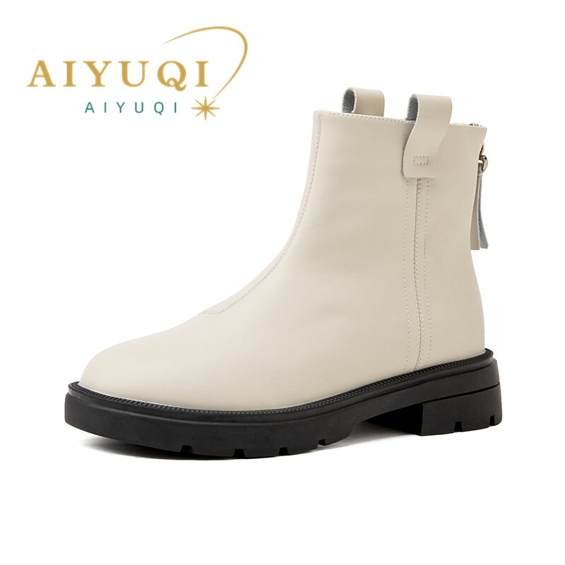 Женские короткие ботинки AIYUQI из натуральной кожи, новинка 2024, зимние женские ботинки челси, винтажные Женские ботинки в британском стиле