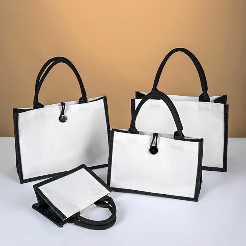 Холщовая Льняная сумка-тоут, вместительная сумка для покупок, портативная Экологически чистая Женская, белая, разные размеры