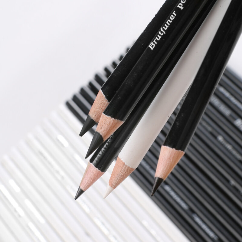 Brutfuner 12pc branco & preto lápis de cor óleo profissional lápis desenho conjunto esboço escola estudante arte suprimentos